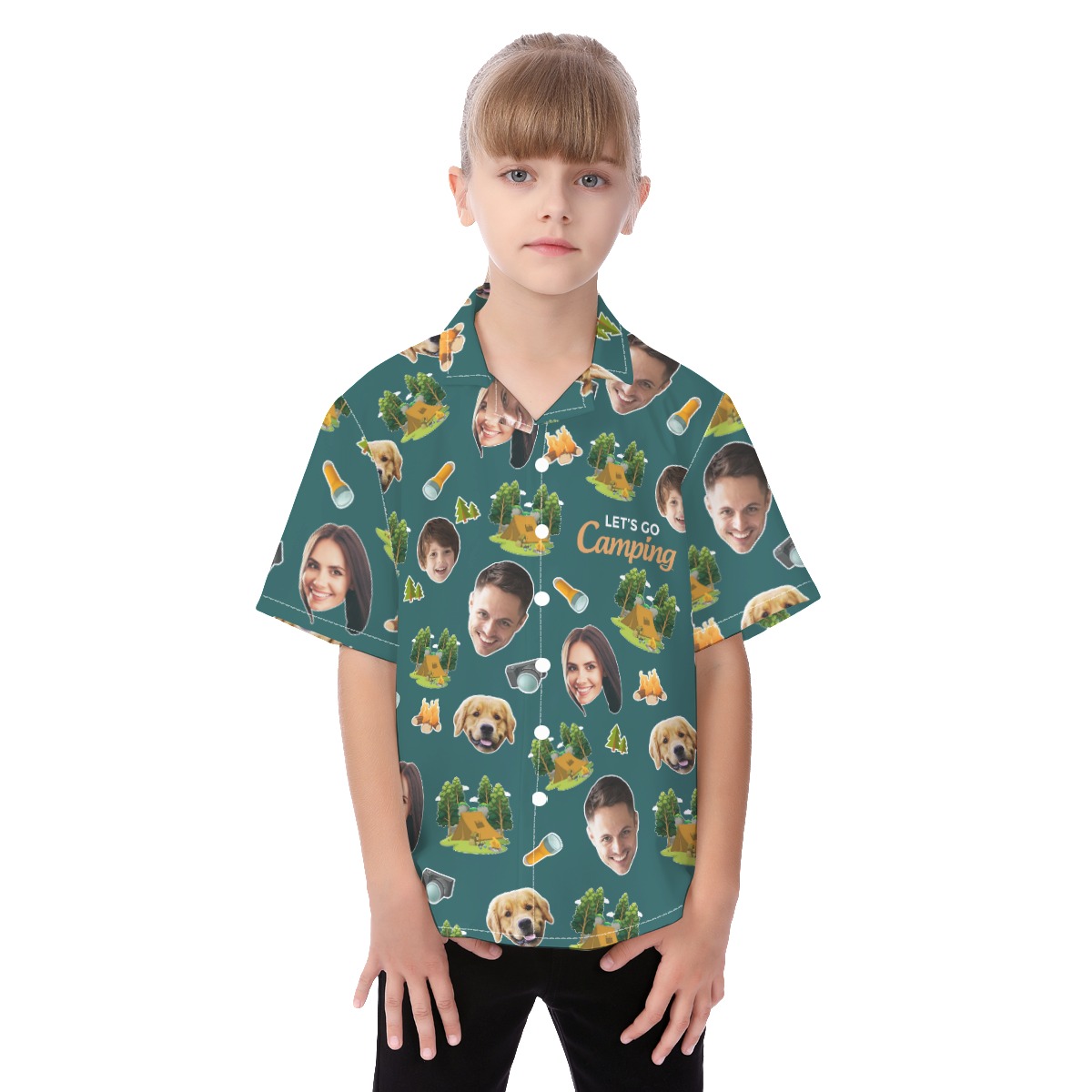 Cute Custom Face Camping Hawaiian Shirt For Kids - variant image 1