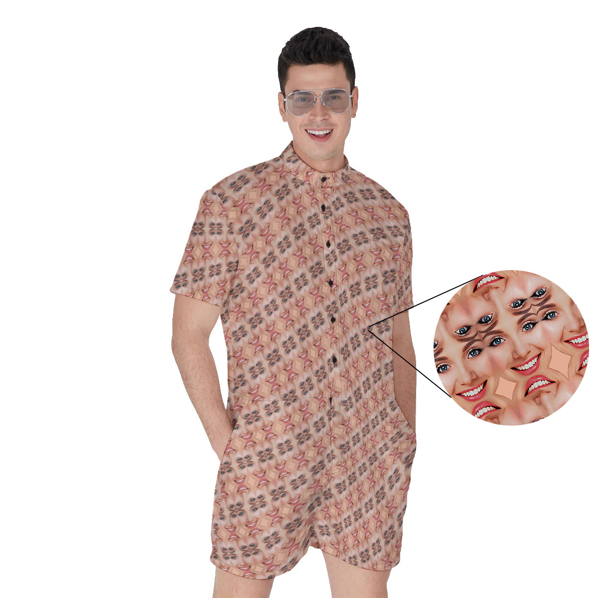 Unique Custom Face Pattern Hawaiian Romper For Men - variant image 1