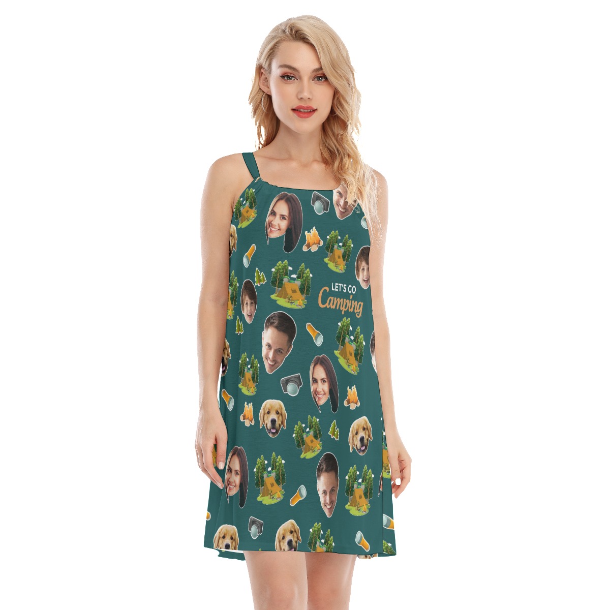 Custom Face Camping Hawaiian Cami Dress For Women - variant image 1