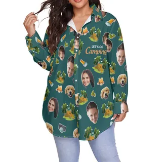 Family Camping Custom Face Hawaiian Plus Size Shirt