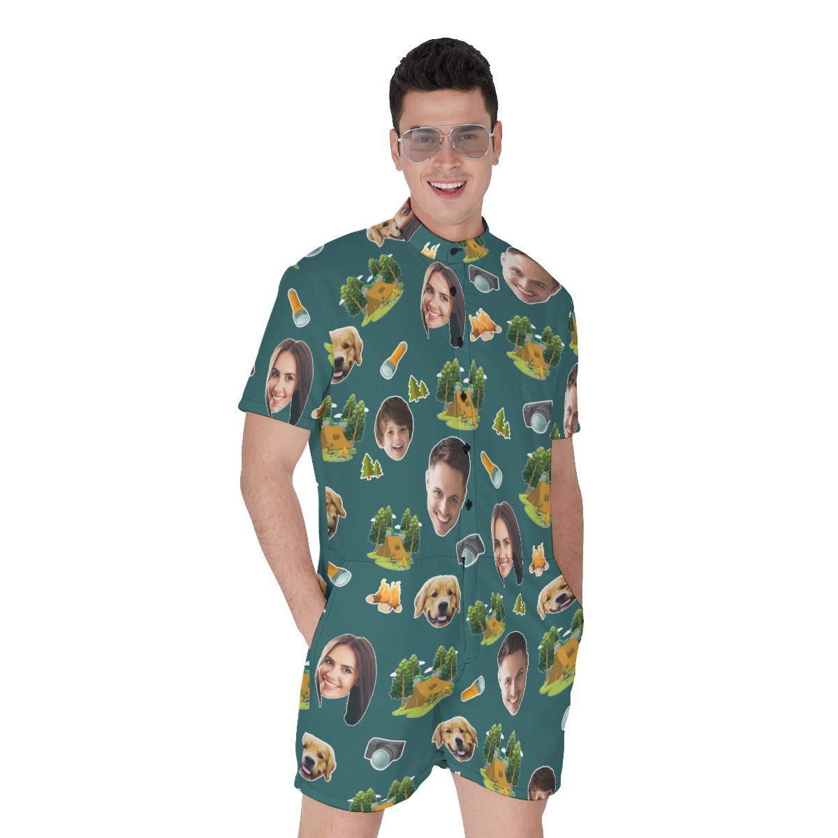 Custom Face Camping Hawaiian Romper - variant image 1