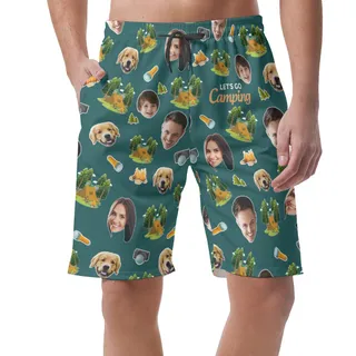 Family Camping Custom Hawaiian Shorts With Multiples Faces