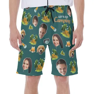 Custom Hawaiian Swim Trunks With Multiples Faces Theme Camping
