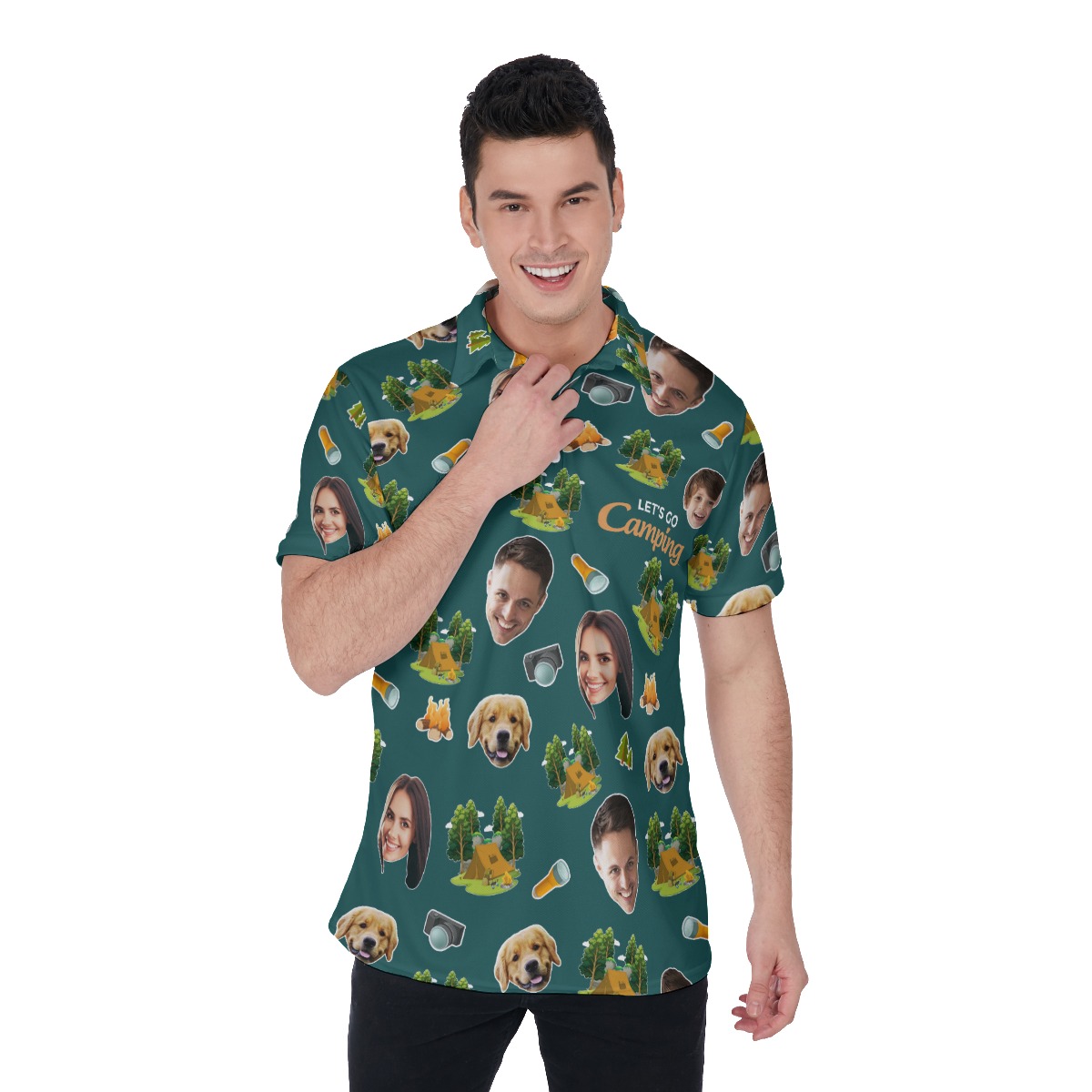 Custom Hawaiian Polo Shirt With Faces Theme Camping - variant image 1
