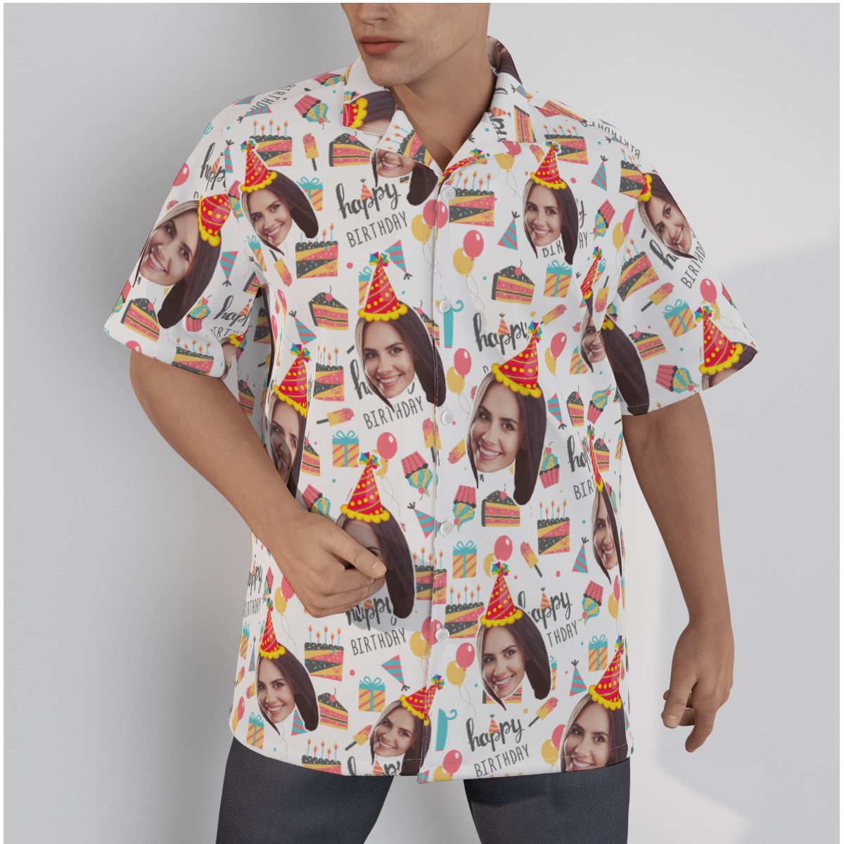 Unique Happy Birthday Custom Face Men's Hawaiian Shirt - variant image 1