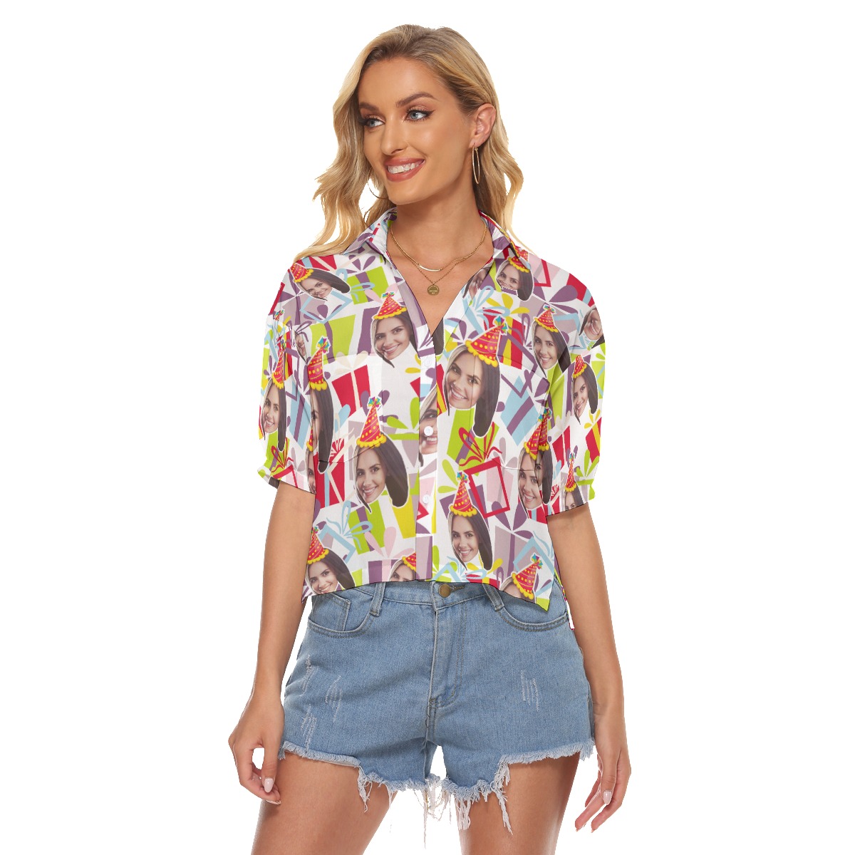 Birthday Gift Custom Face Aloha Crop Top Shirt - variant image 1