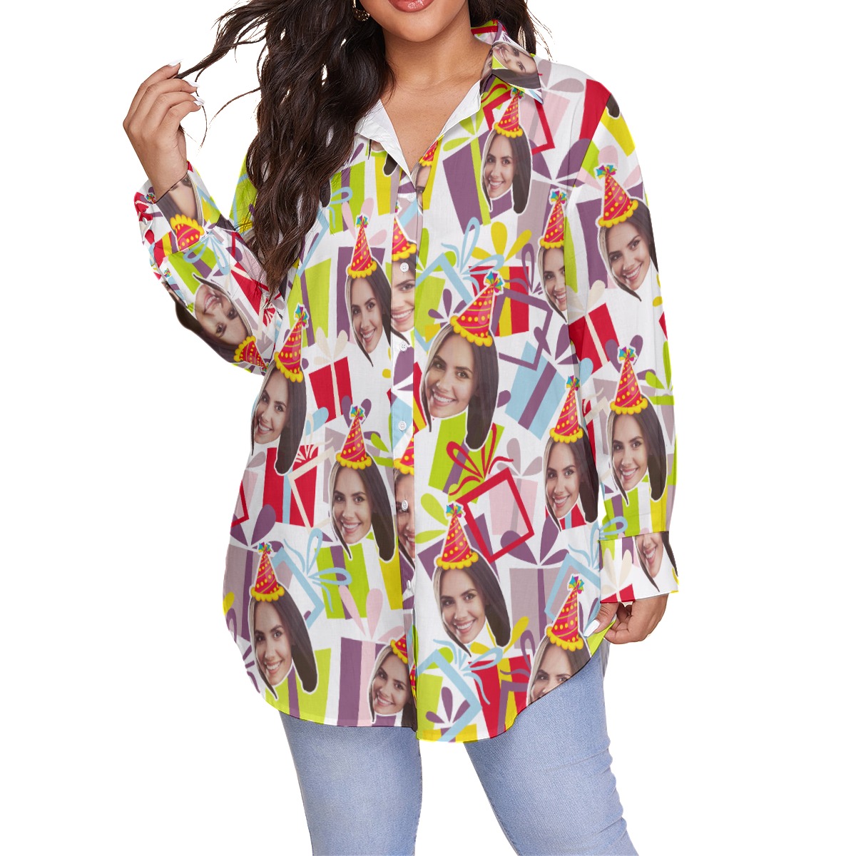 Custom Face Birthday Gift Hawaiian Plus Size Shirt For Women - variant image 1