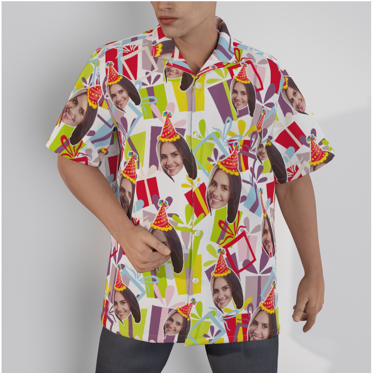 Funny Birthday Gift Custom Face Men's Hawaiian Shirt - variant image 1