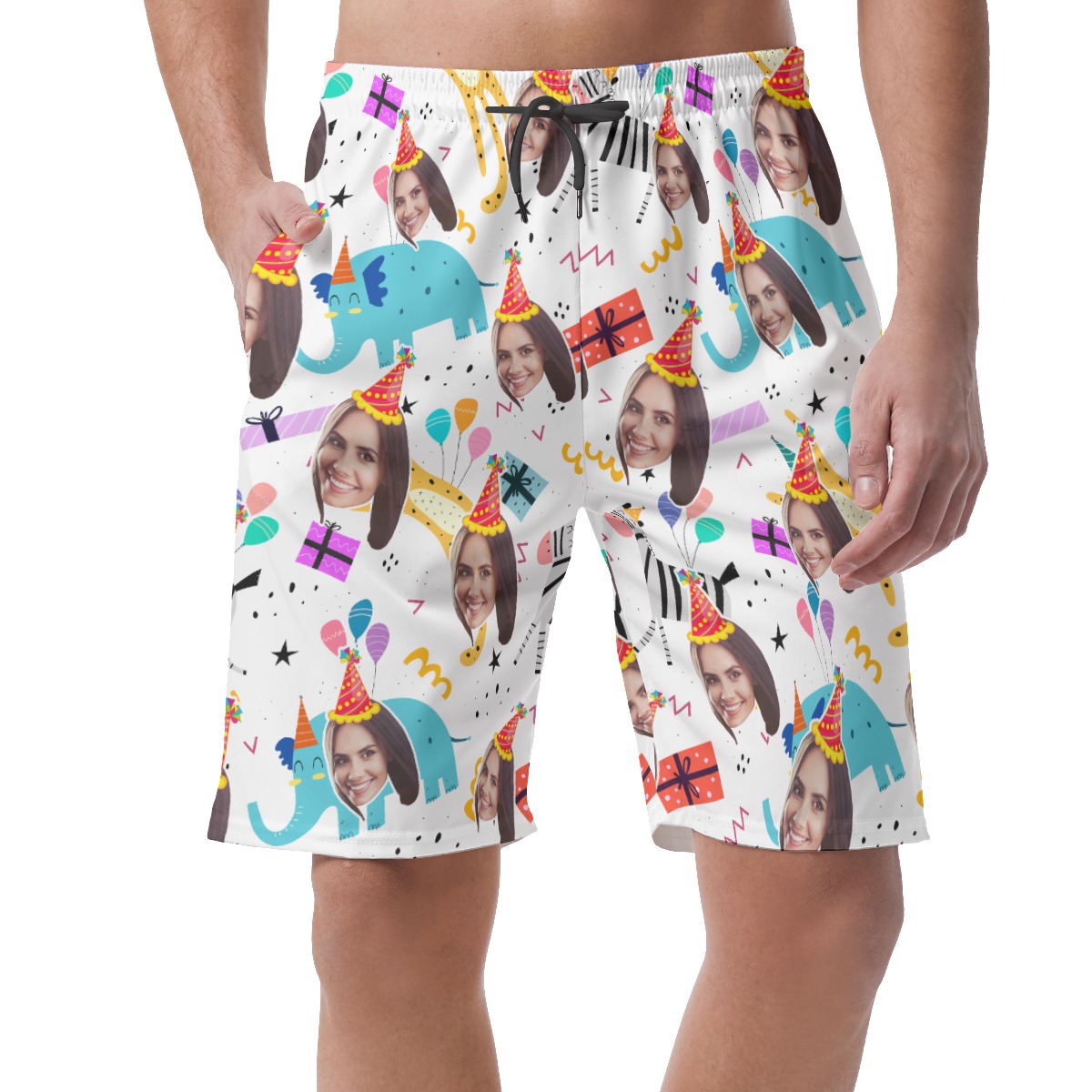 Funny Custom Face Birthday Hawaiian Summer Beach Shorts For Men - variant image 1