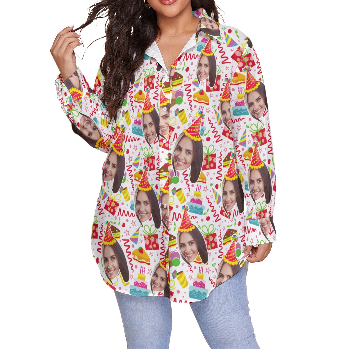 Custom Face Theme Birthday Hawaiian Plus Size Shirt For Women - variant image 1