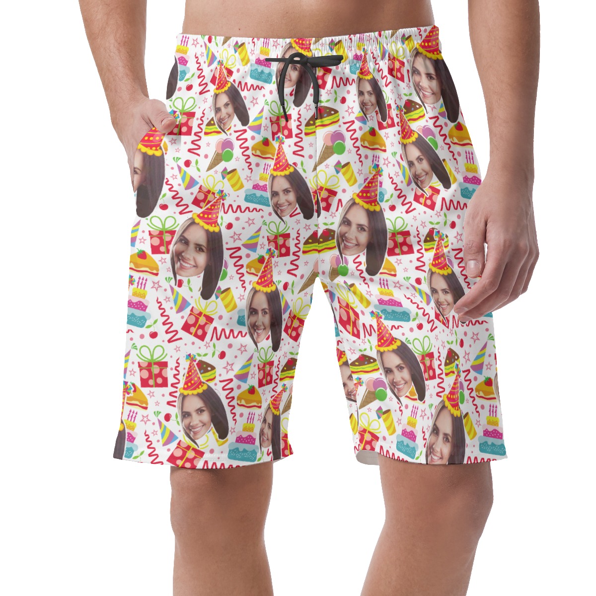 Funny Custom Face Theme Birthday Party Hawaiian Shorts For Men - variant image 1