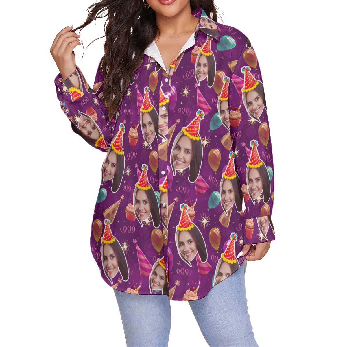 Birthday Gift Custom Face Hawaiian Plus Size Shirt For Women - variant image 1