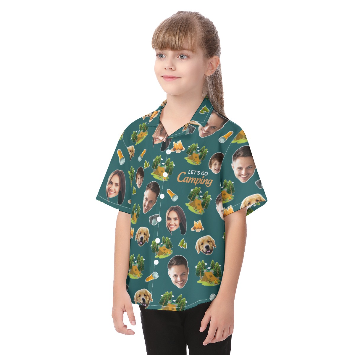 Cute Custom Face Camping Hawaiian Shirt For Kids
