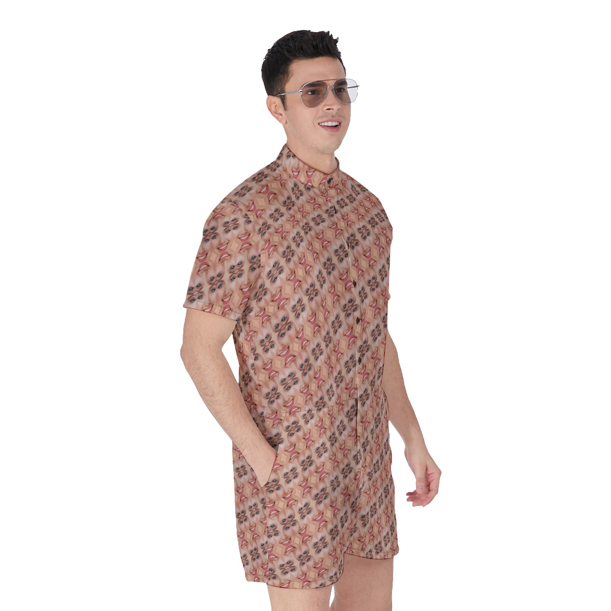 Unique Custom Face Pattern Hawaiian Romper For Men