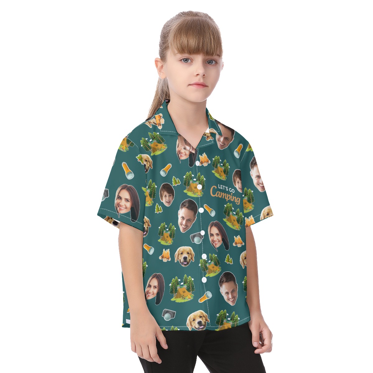Cute Custom Face Camping Hawaiian Shirt For Kids