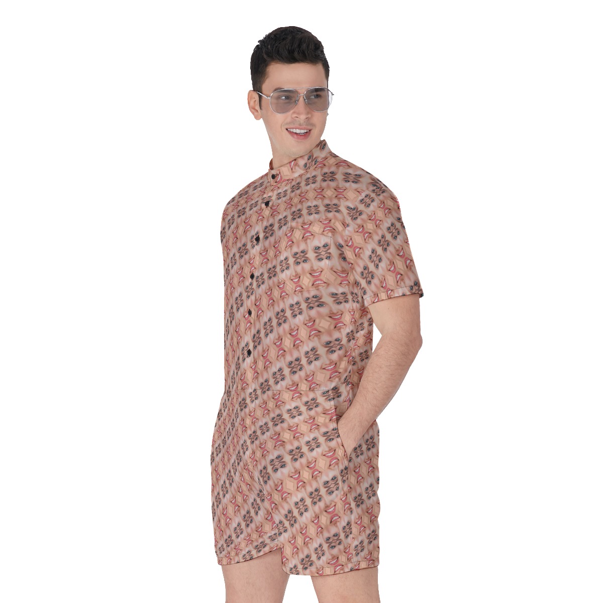 Unique Custom Face Pattern Hawaiian Romper For Men