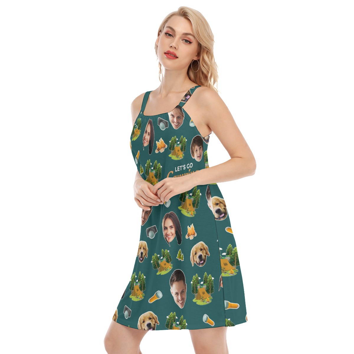 Custom Face Camping Hawaiian Cami Dress For Women