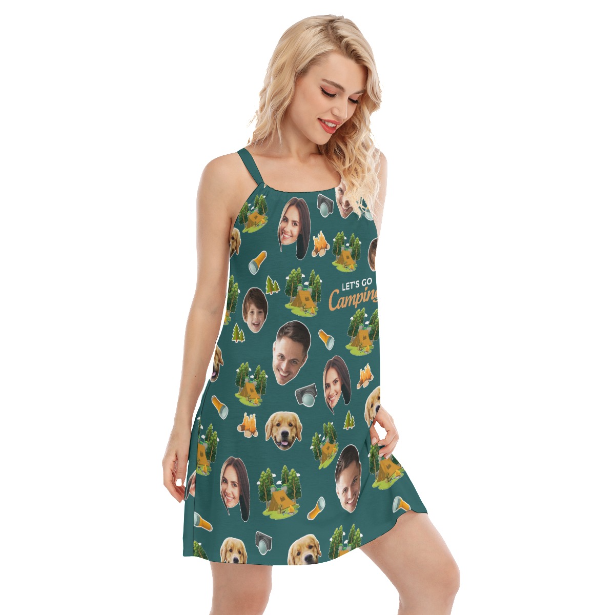 Custom Face Camping Hawaiian Cami Dress For Women