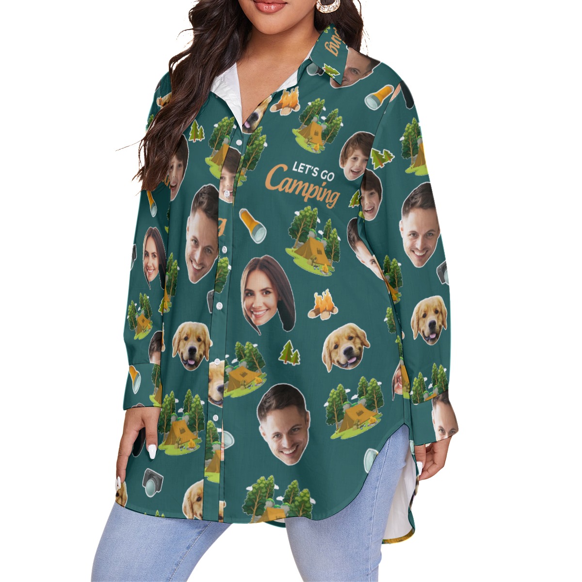 Family Camping Custom Face Hawaiian Plus Size Shirt