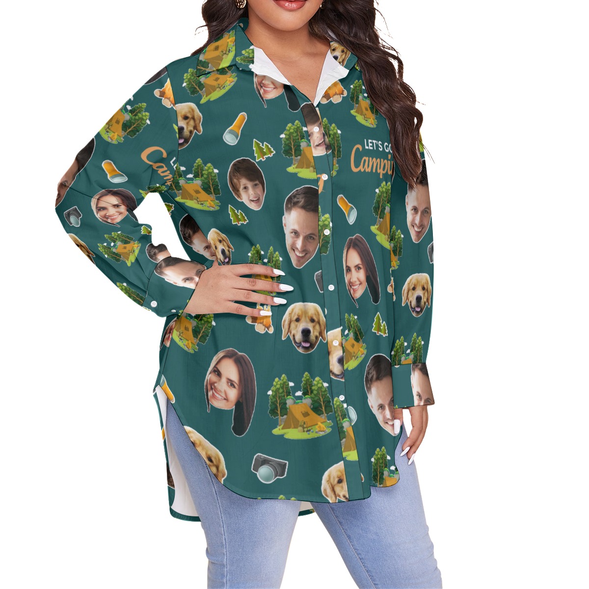 Family Camping Custom Face Hawaiian Plus Size Shirt