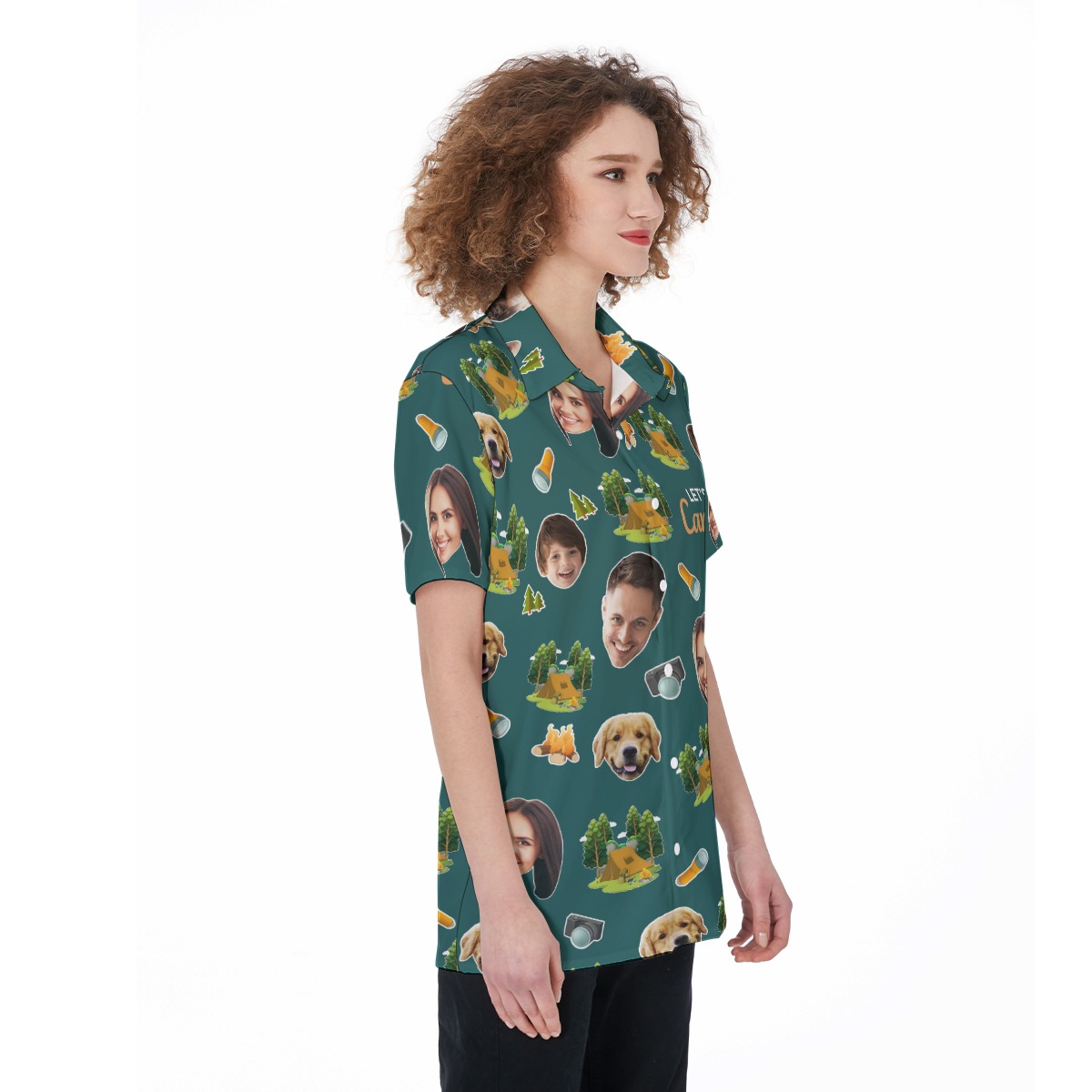 Custom Face Family Camping Hawaiian Shirt For Women
