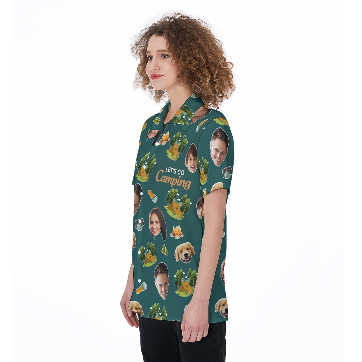 Custom Face Family Camping Hawaiian Shirt For Women