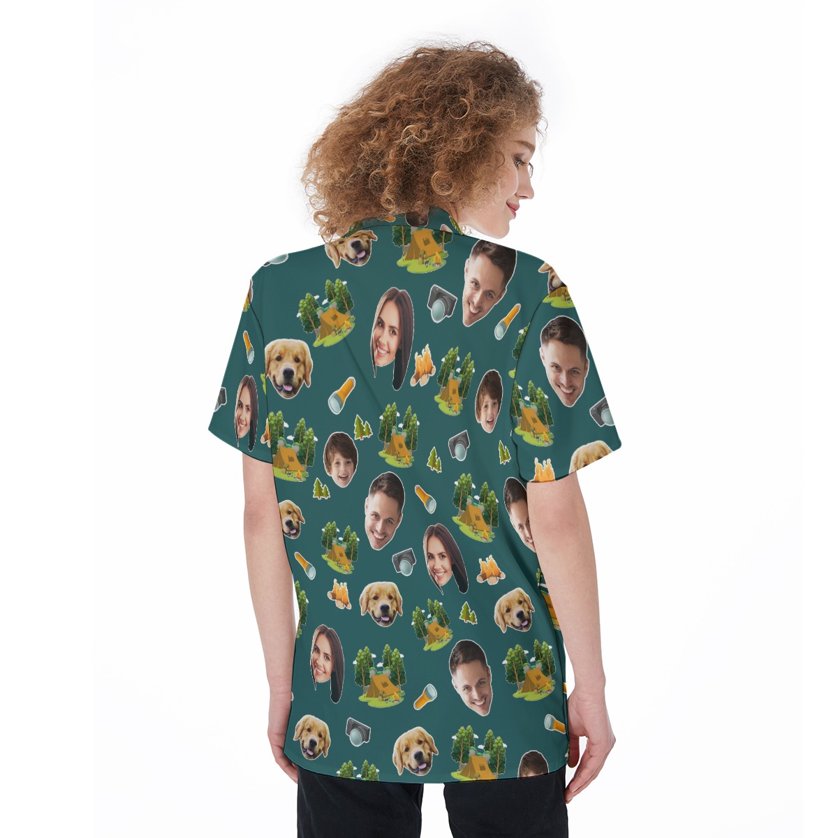 Custom Face Family Camping Hawaiian Shirt For Women