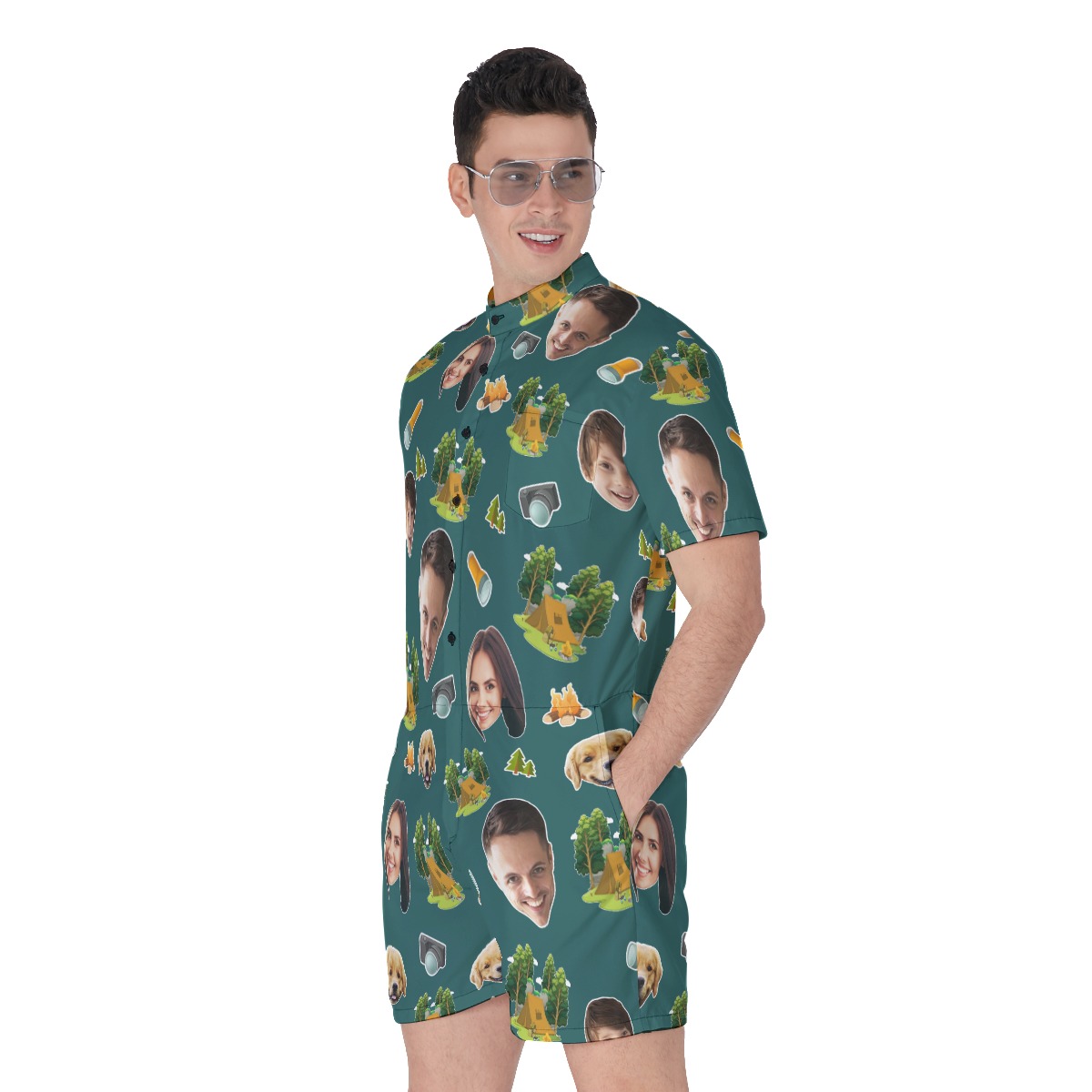 Custom Face Camping Hawaiian Romper