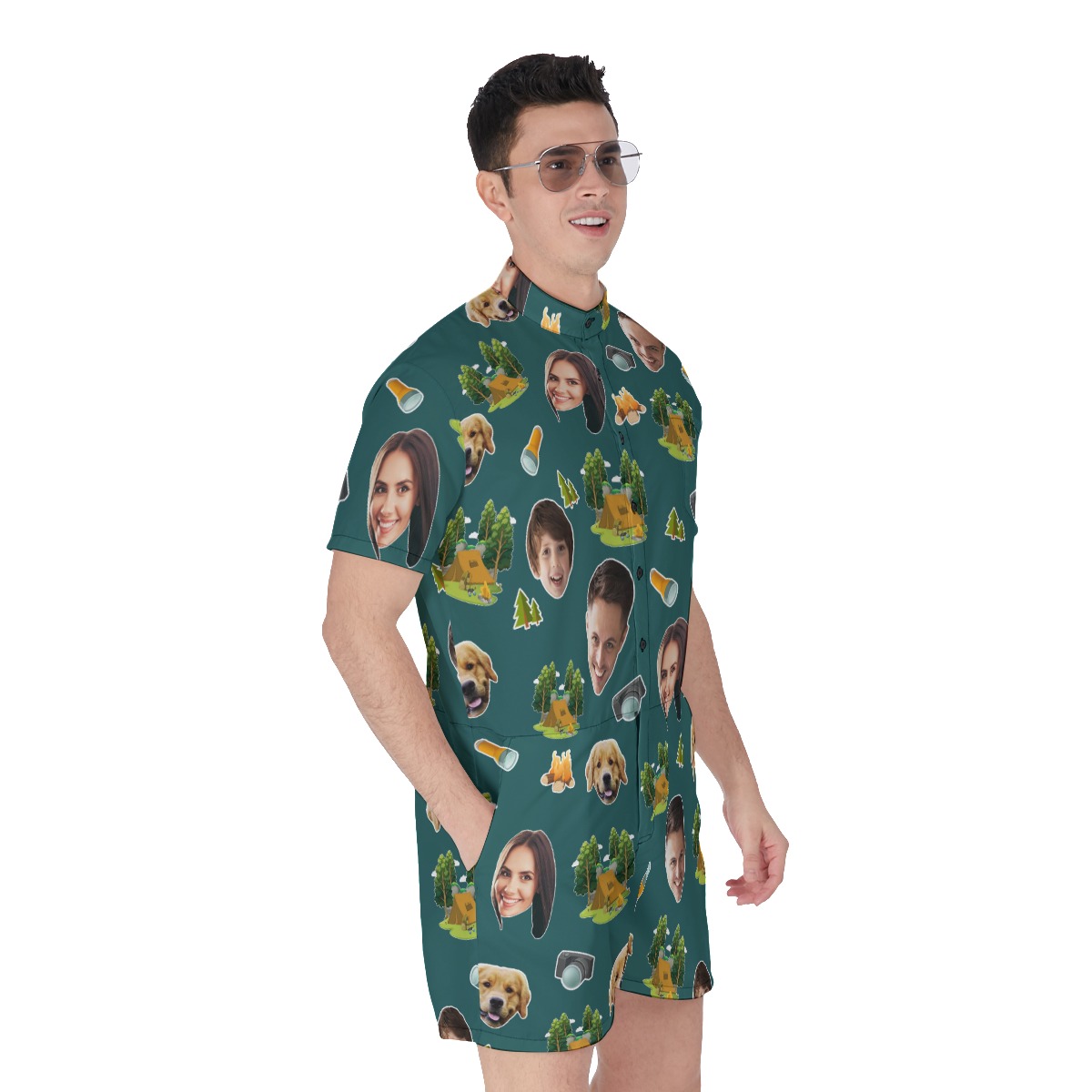 Custom Face Camping Hawaiian Romper