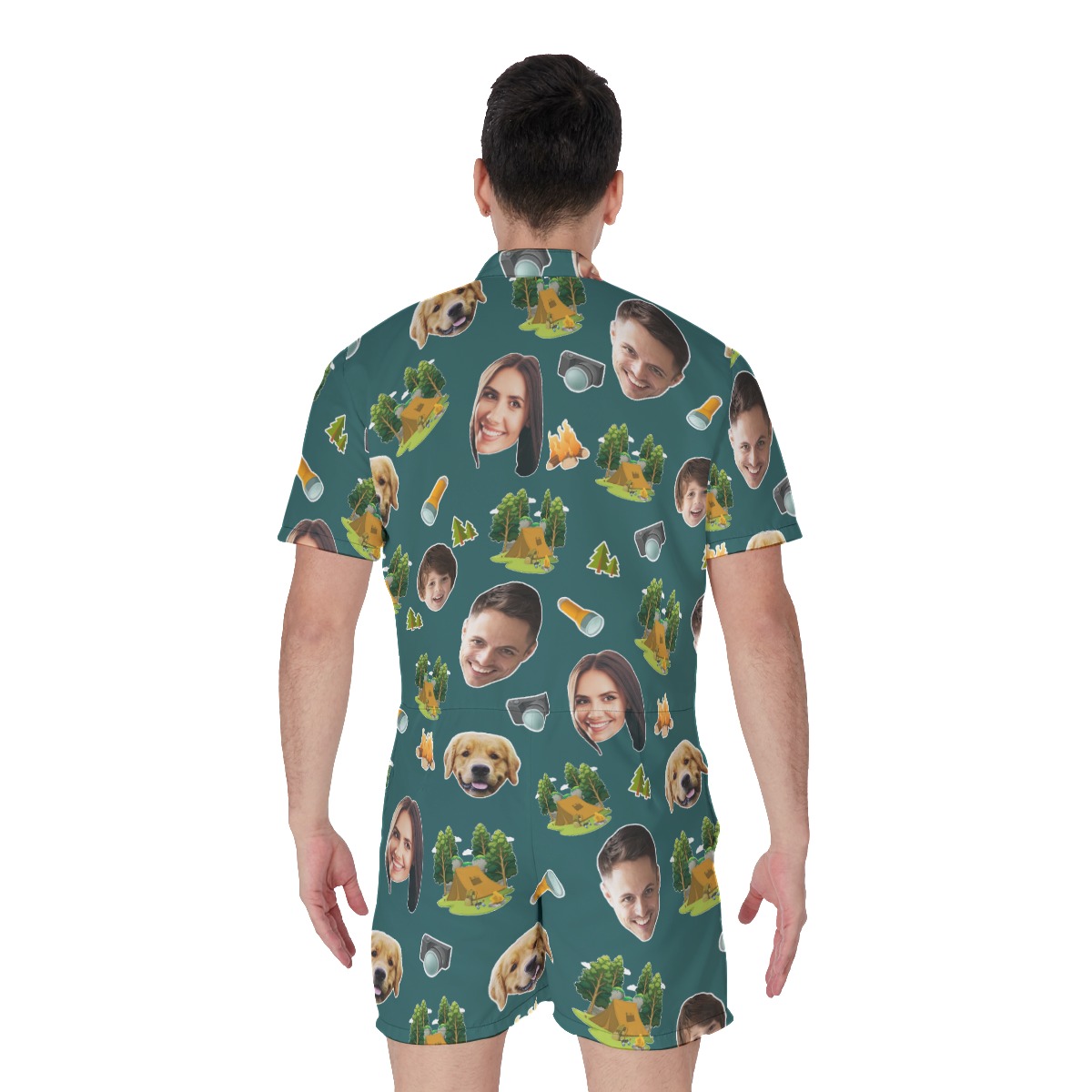 Custom Face Camping Hawaiian Romper