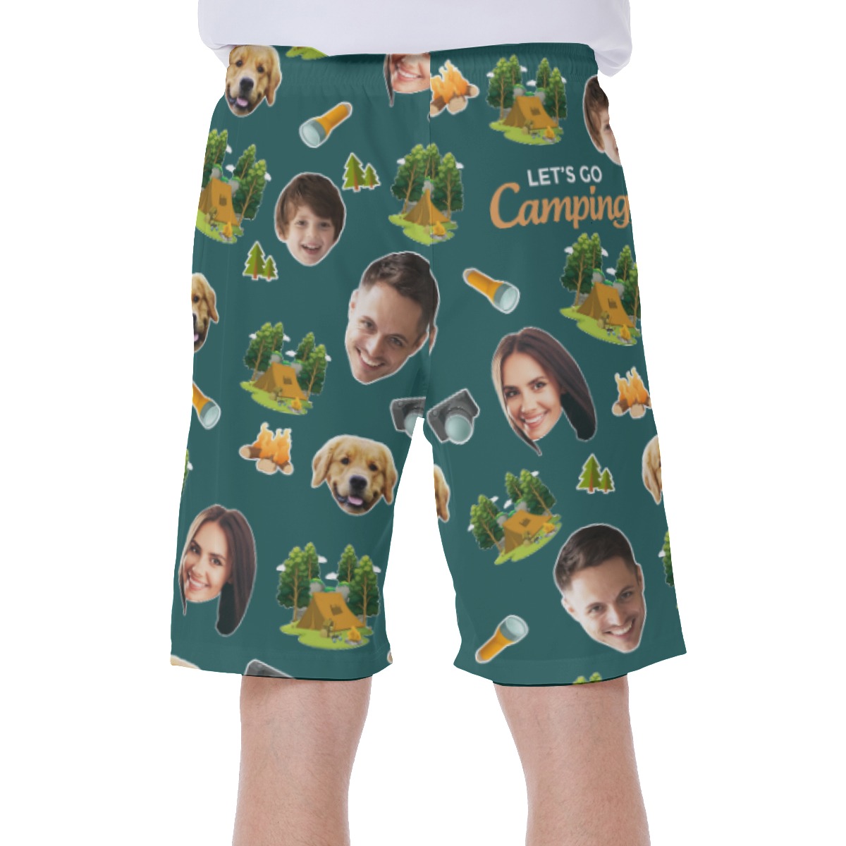 Custom Hawaiian Swim Trunks With Multiples Faces Theme Camping