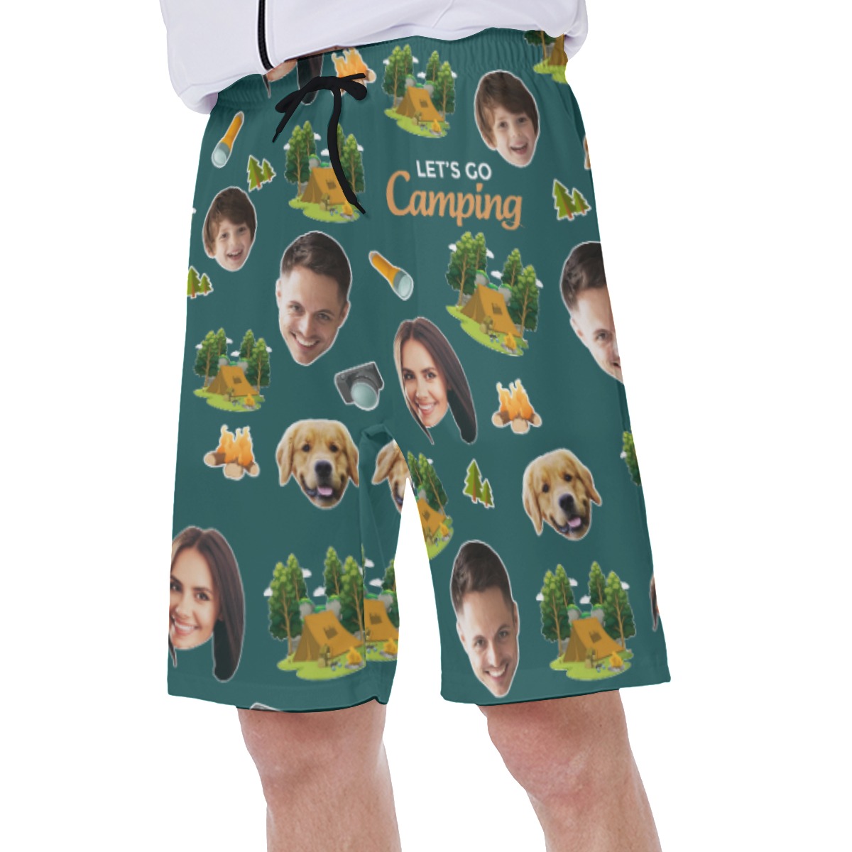 Custom Hawaiian Swim Trunks With Multiples Faces Theme Camping