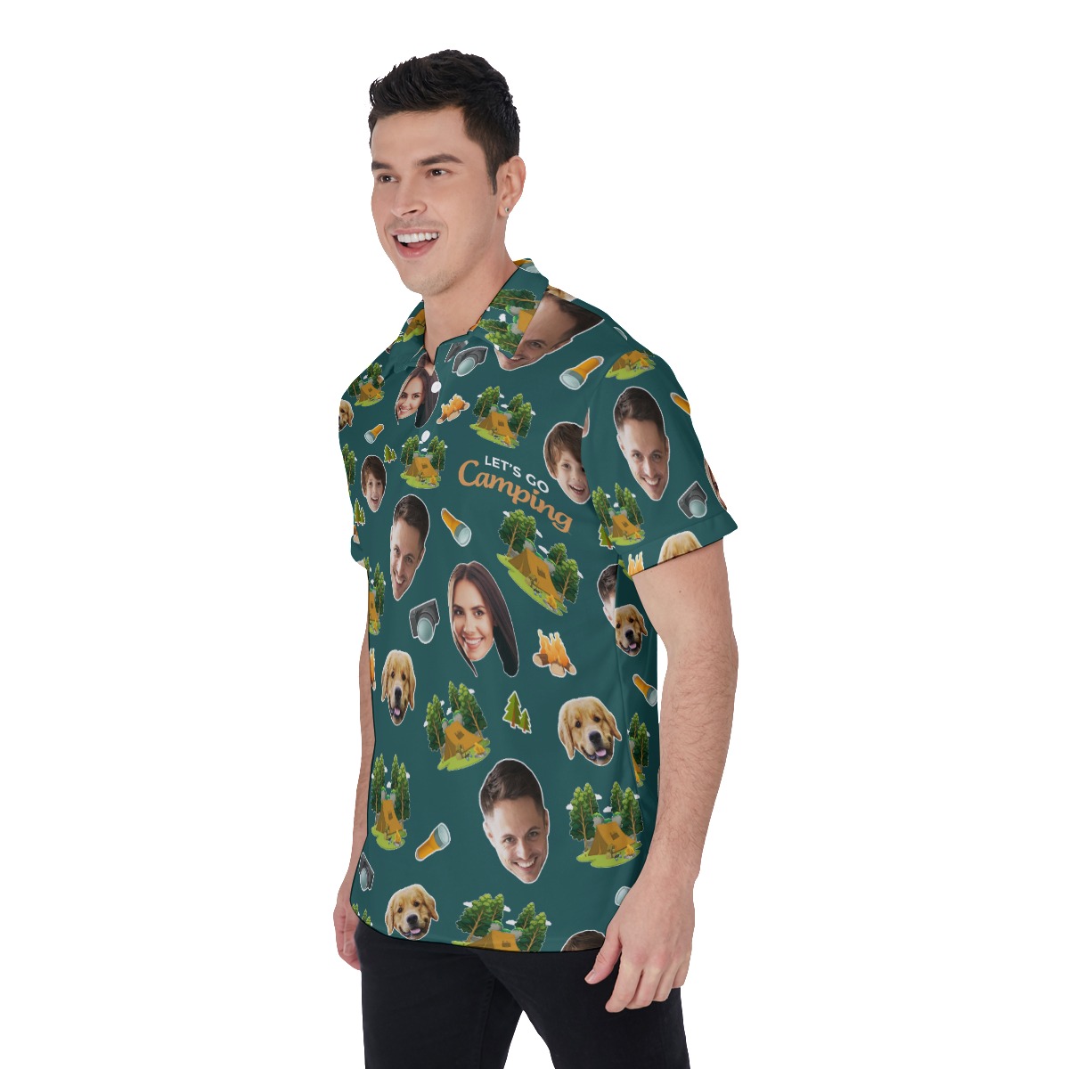 Custom Hawaiian Polo Shirt With Faces Theme Camping