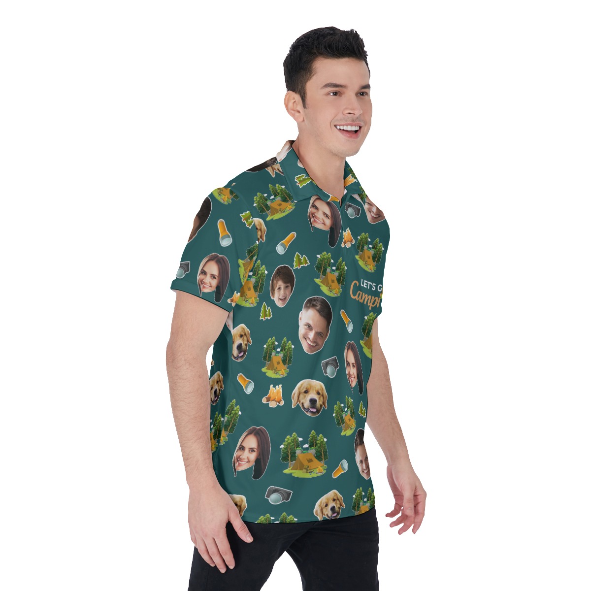 Custom Hawaiian Polo Shirt With Faces Theme Camping