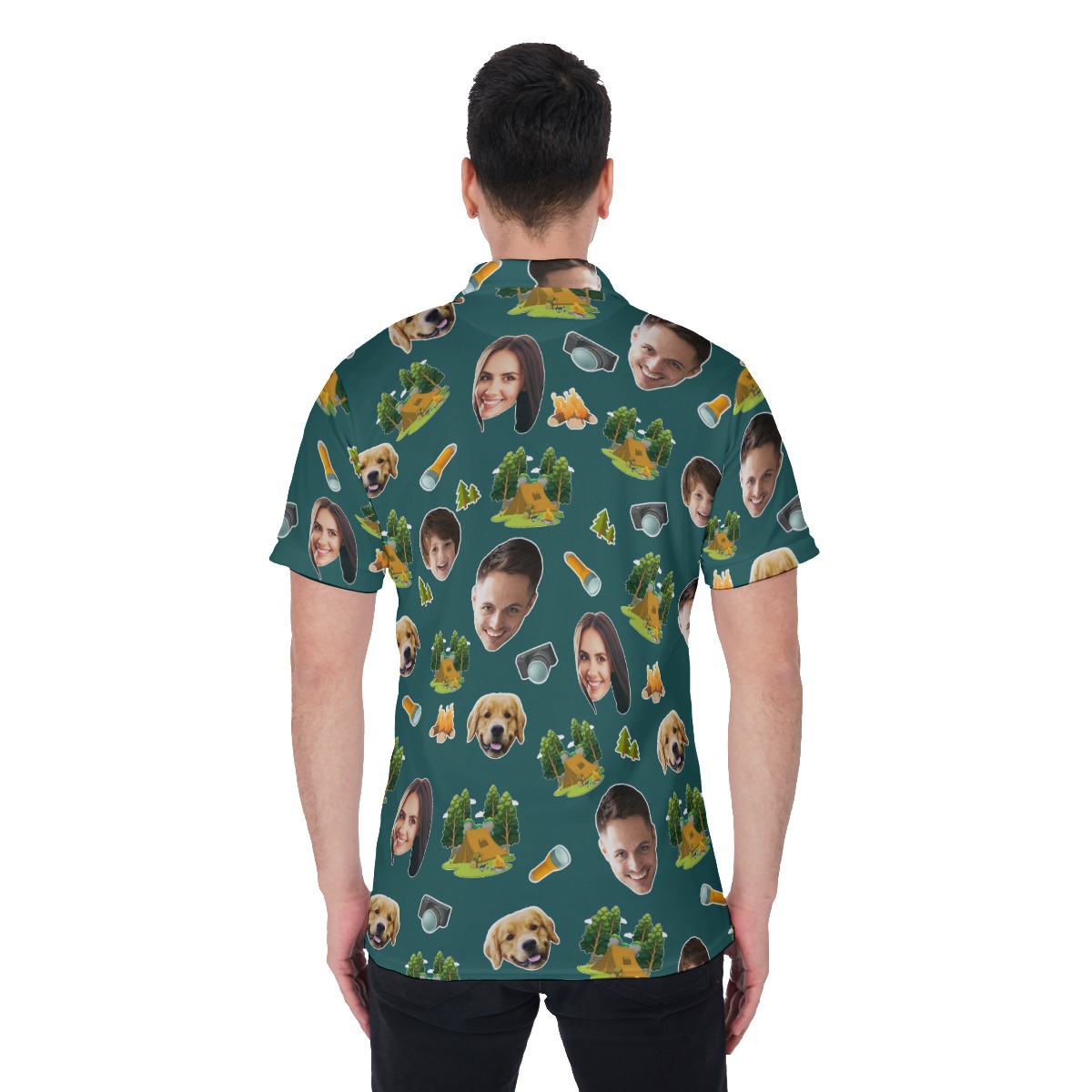Custom Hawaiian Polo Shirt With Faces Theme Camping