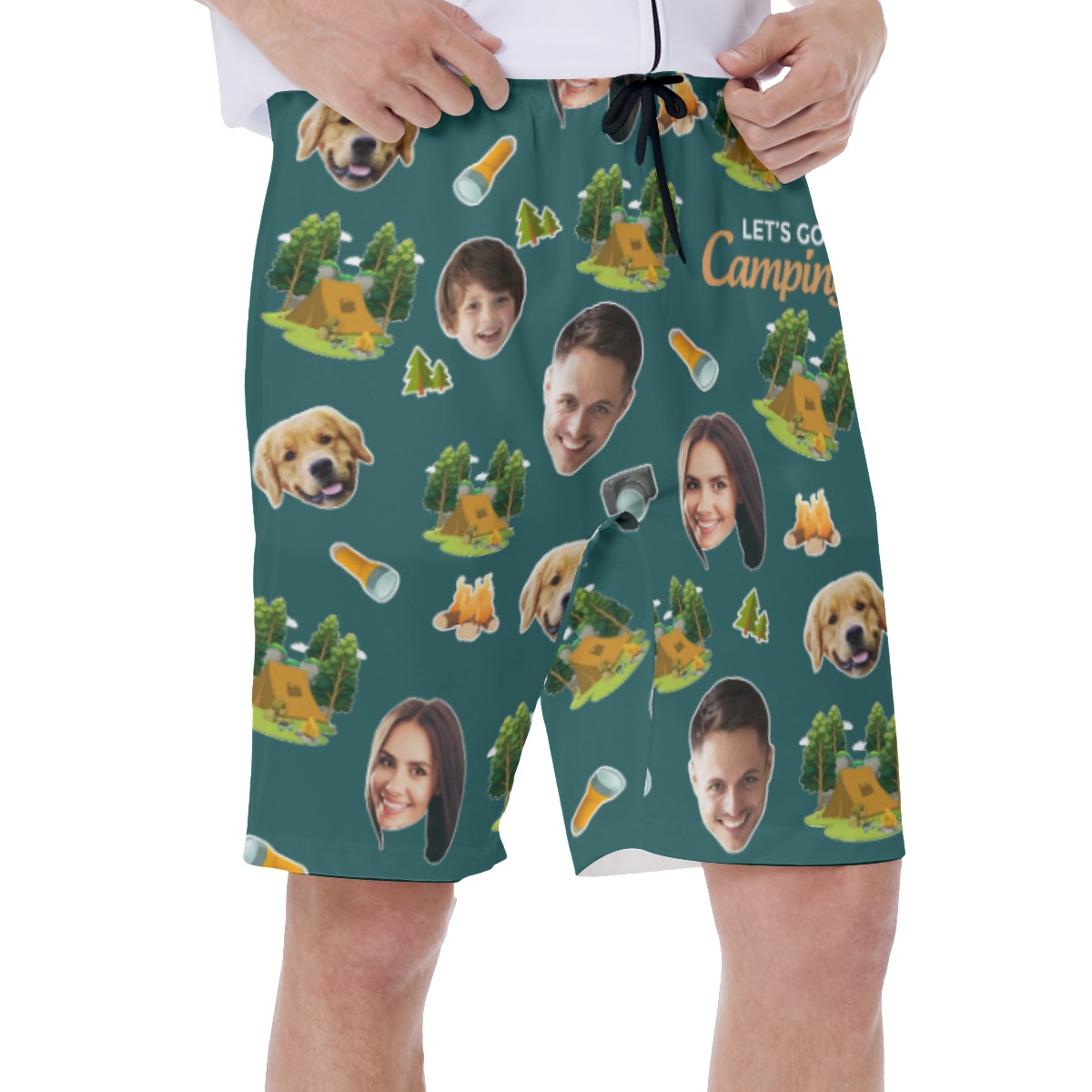 Custom Hawaiian Swim Trunks With Multiples Faces Theme Camping