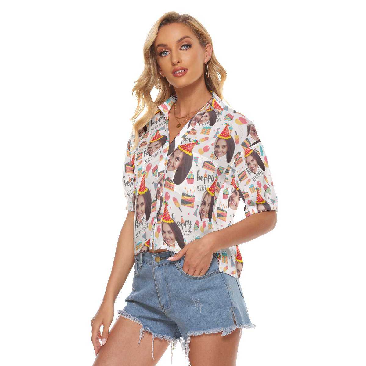 Happy Birthday Custom Face Women's Hawaiian Crop Top