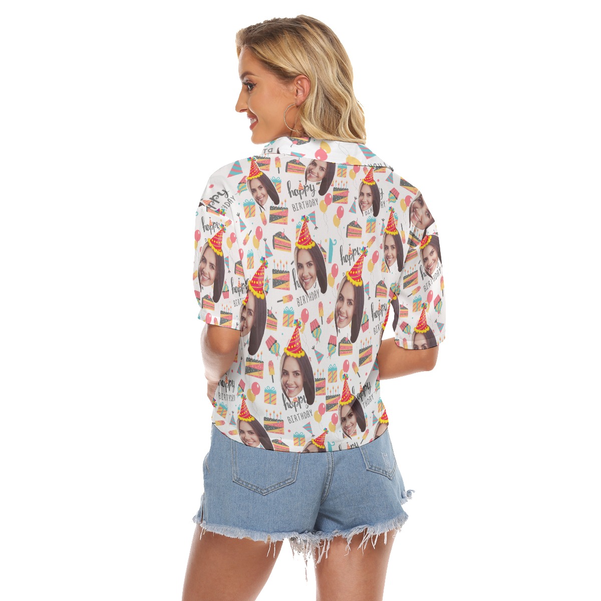 Happy Birthday Custom Face Women's Hawaiian Crop Top