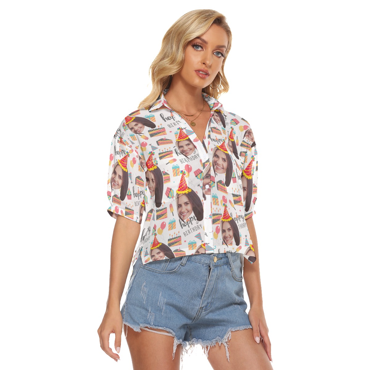 Happy Birthday Custom Face Women's Hawaiian Crop Top