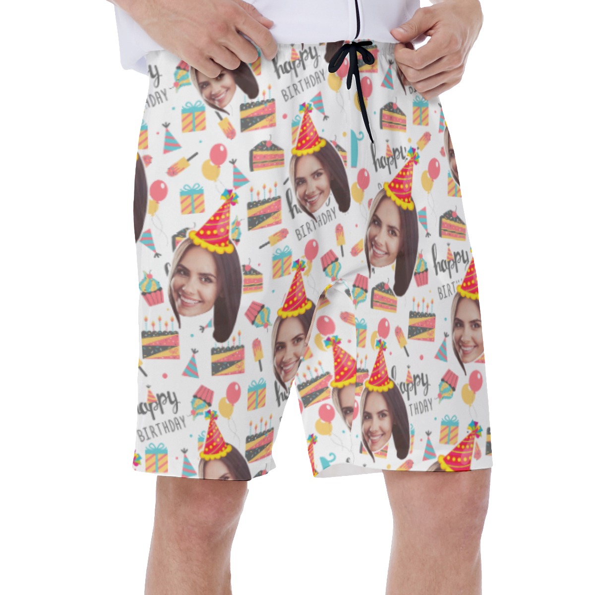 Custom Face Happy Birthday Hawaiian Swim Trunks For Men