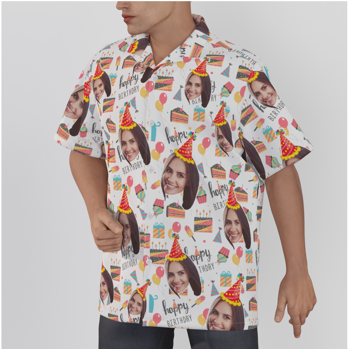 Unique Happy Birthday Custom Face Men's Hawaiian Shirt