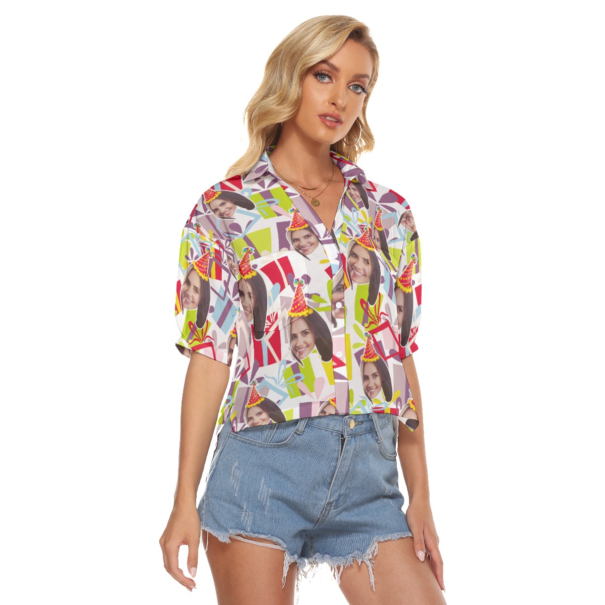Birthday Gift Custom Face Aloha Crop Top Shirt