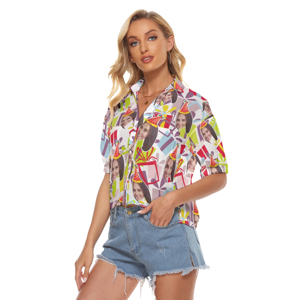 Birthday Gift Custom Face Aloha Crop Top Shirt