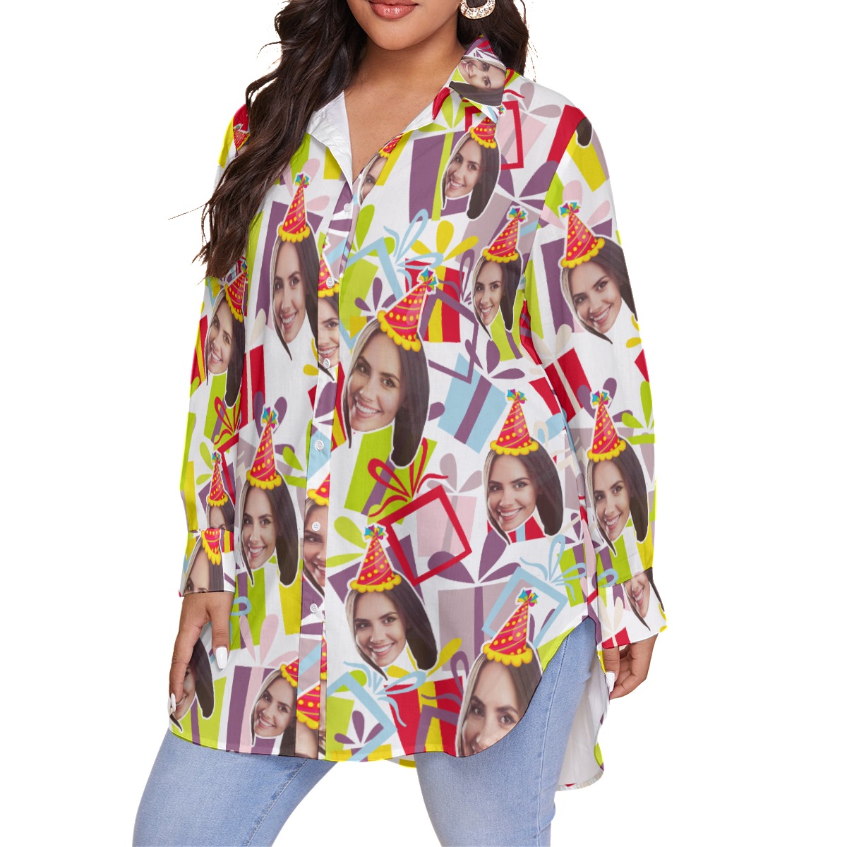 Custom Face Birthday Gift Hawaiian Plus Size Shirt For Women
