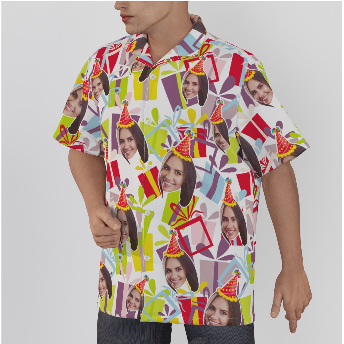 Funny Birthday Gift Custom Face Men's Hawaiian Shirt