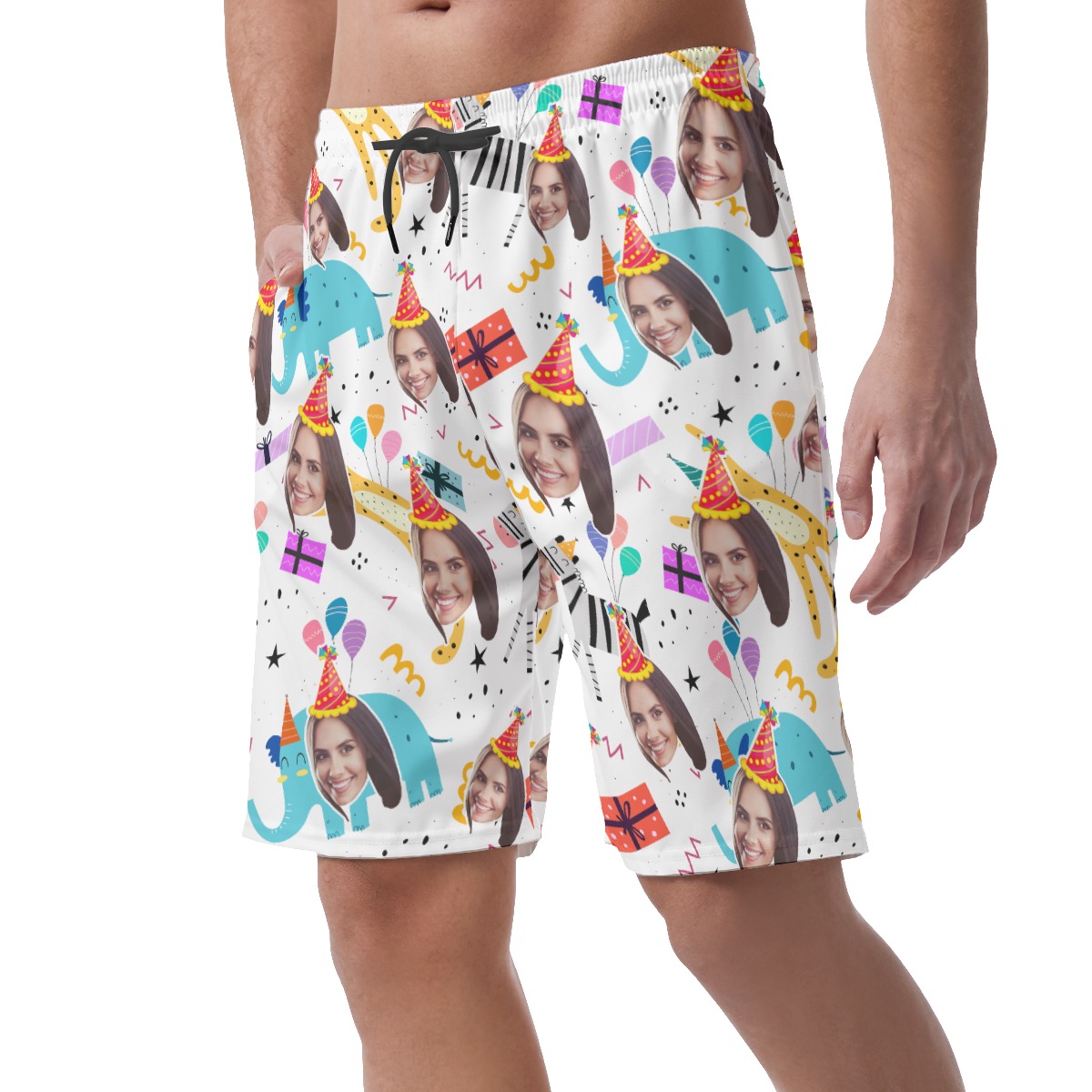 Funny Custom Face Birthday Hawaiian Summer Beach Shorts For Men
