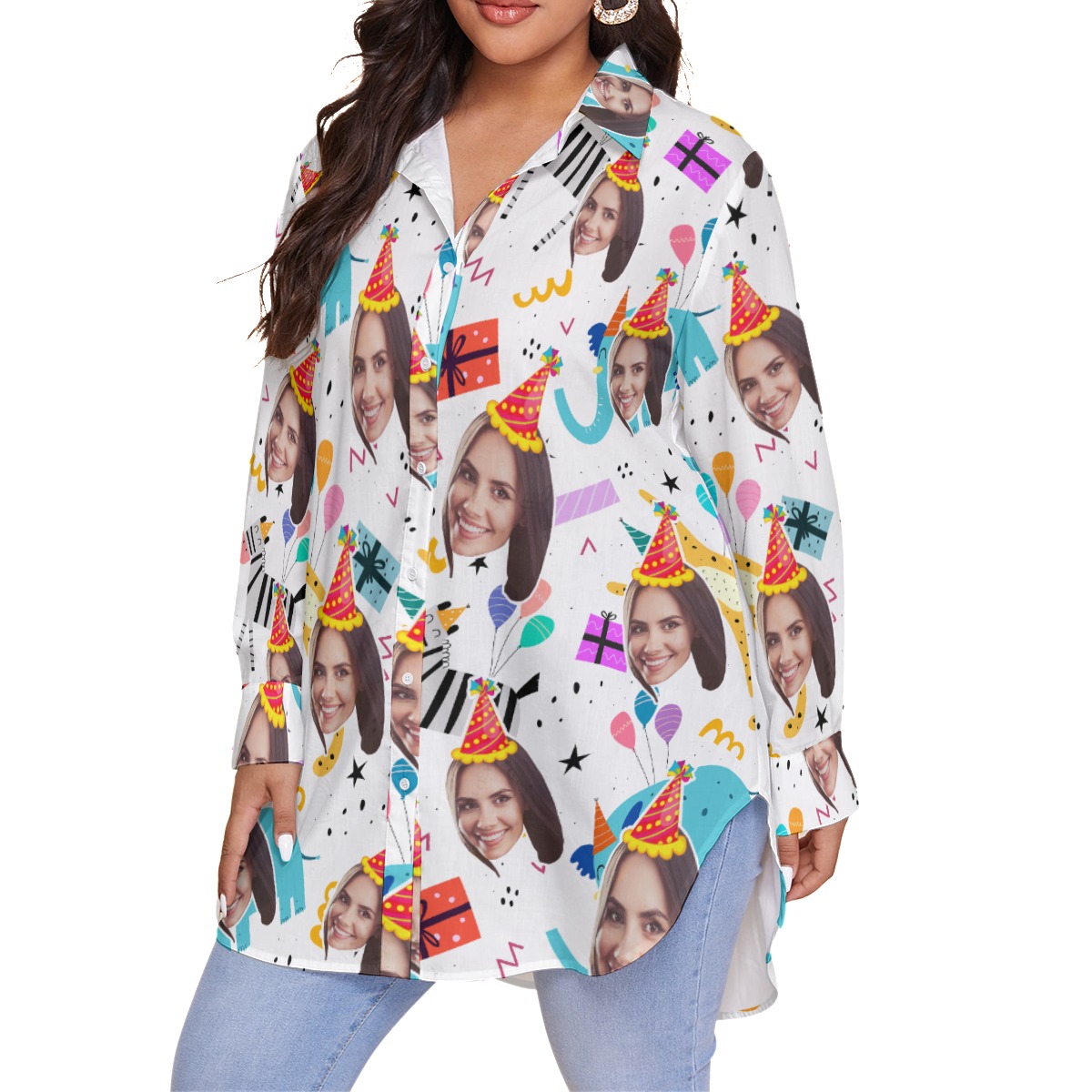 Funny Birthday Custom Face Hawaiian Plus Size Shirt For Women