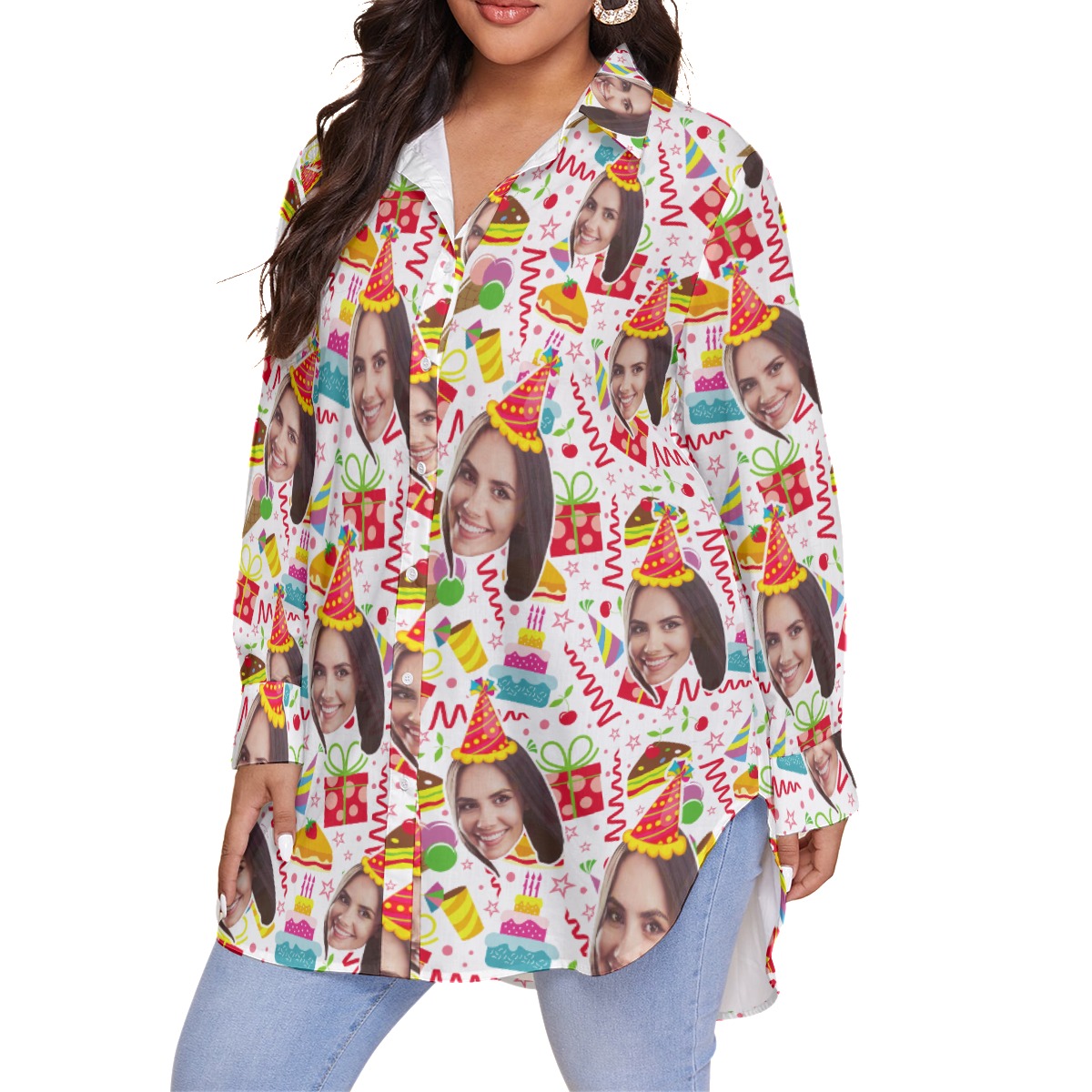 Custom Face Theme Birthday Hawaiian Plus Size Shirt For Women