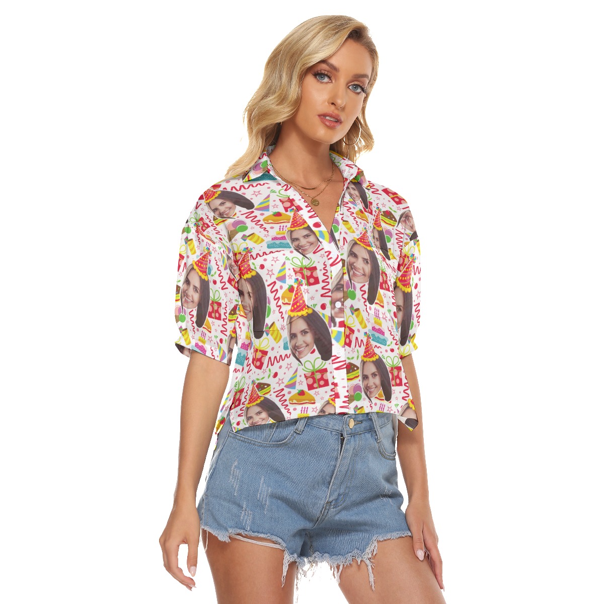 Birthday Gift Custom Face Hawaiian Crop Top Shirt For Women