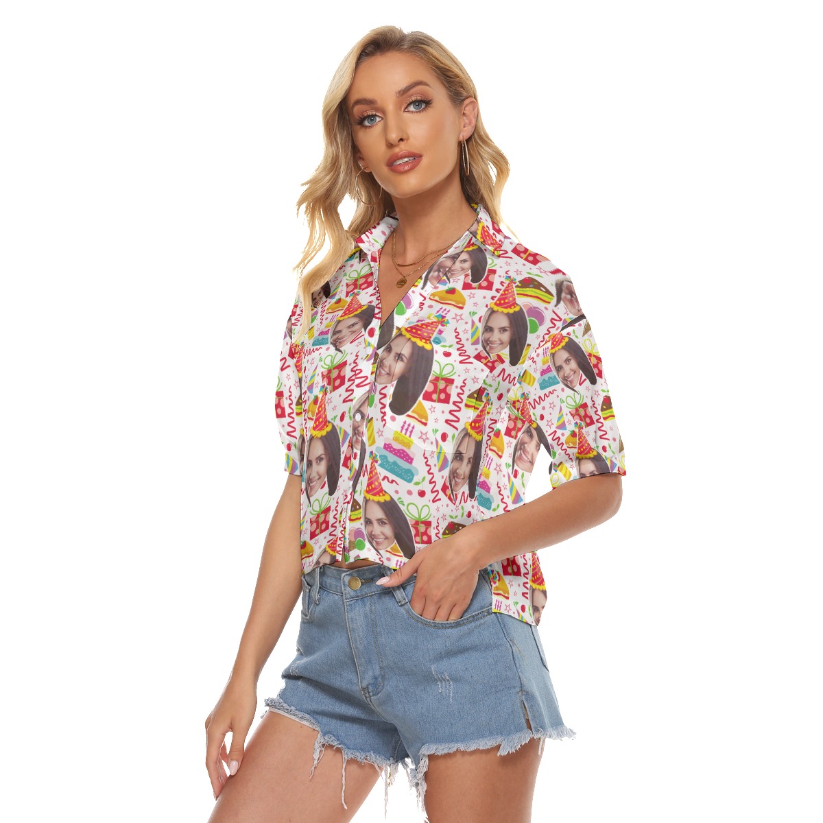 Birthday Gift Custom Face Hawaiian Crop Top Shirt For Women